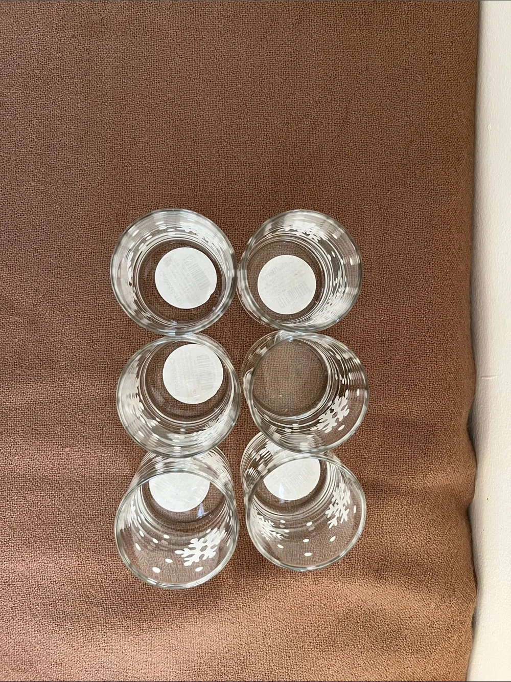 Set of 6 Snowflake Holiday Votives - Clear with White Snowflake Design